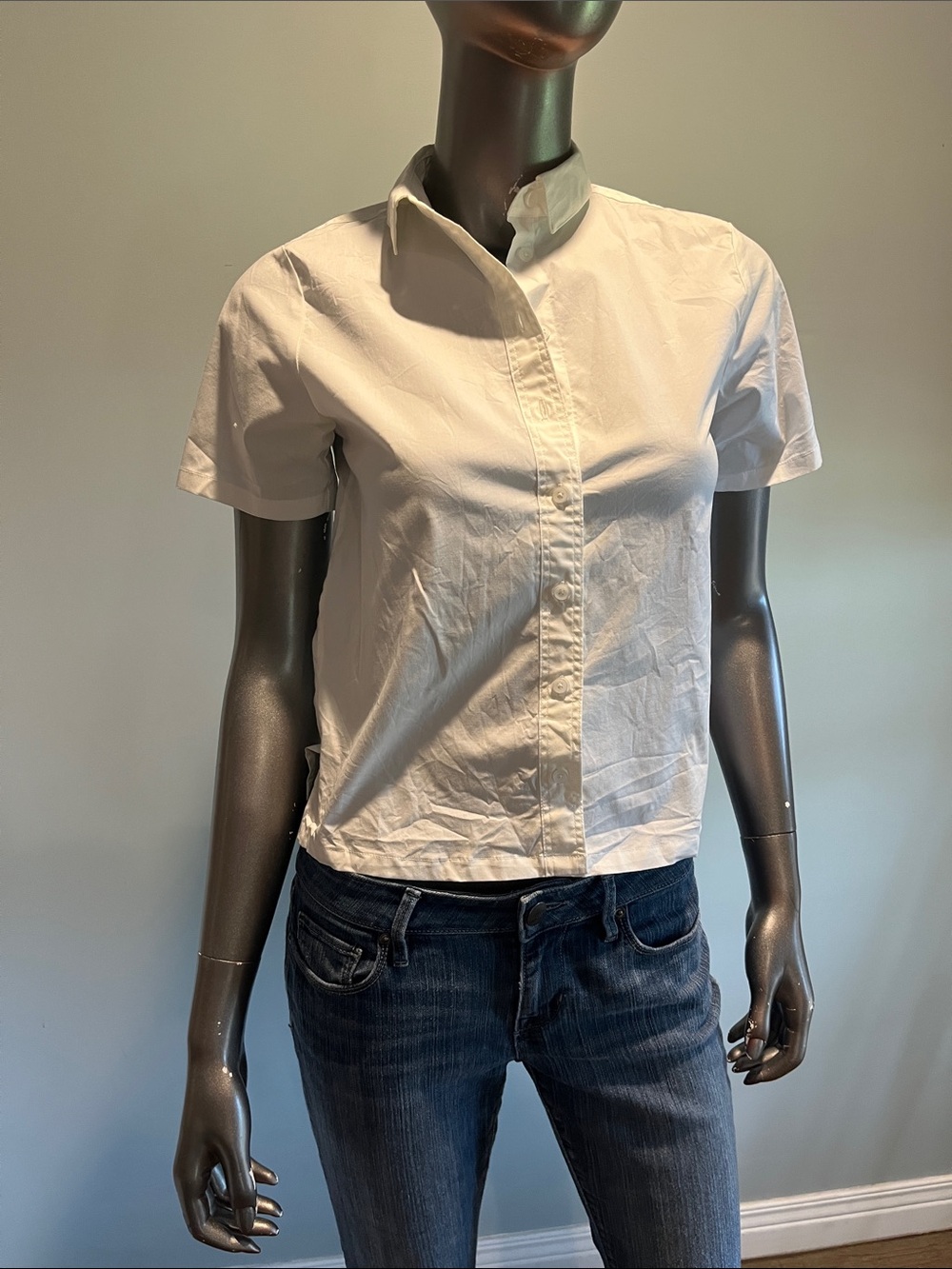 ASOS White Cropped Short-Sleeve Button-Down Shirt